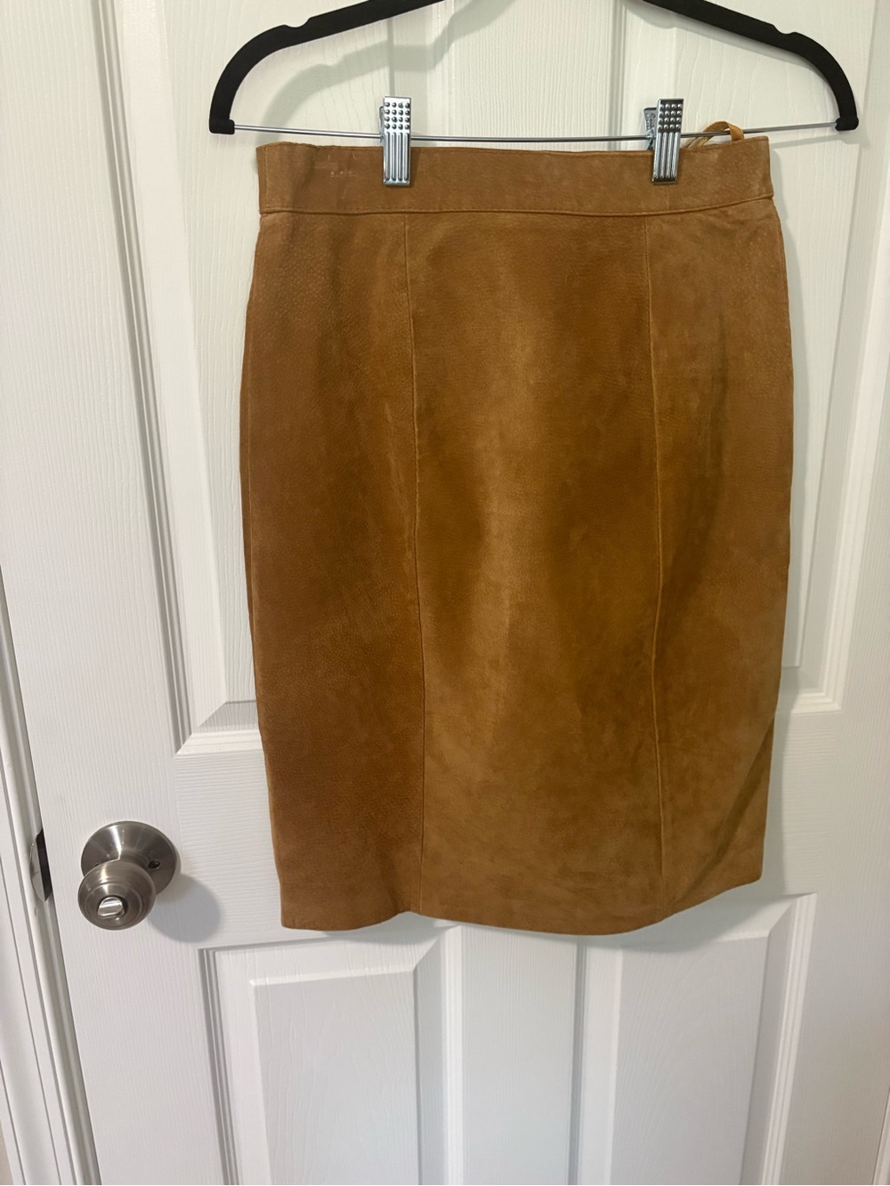 Express Suede Pencil Skirt in Cognac Brown - Picture 3 of 5
